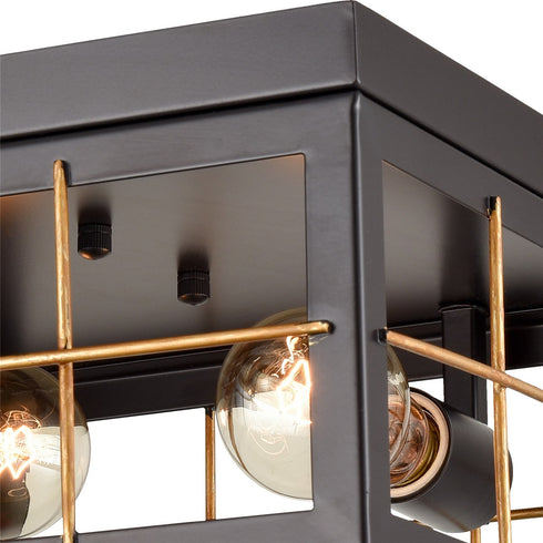 Farmhouse Black Flush Mount Ceiling Light Brass Fixture, 2-Light